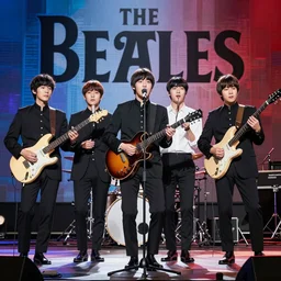 The Beatles playing alongside korean pop group BTS at a 2022 concert