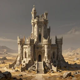 a fantasy matte painting of lone castle ruins in barren fields, intricate details, artstation