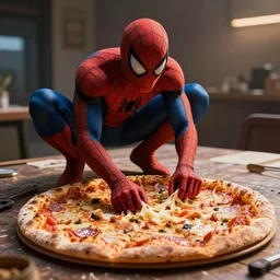 spiderman melted on a pizza