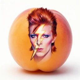 a picture of a fresh apricot painted with david bowie's lightning make - up