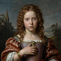 a young neanderthal girl, in baroque, italian renaissance