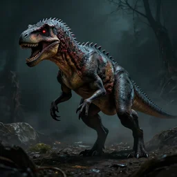 werewolf dinosaur hyprid. pulp science fiction horror. dark background