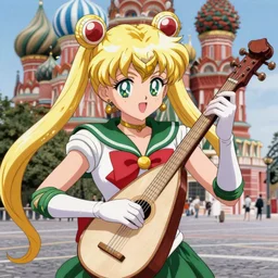 sailor jupiter play the gusli, background street in moscow, anime art, unreal render, hyper detailed drawing, intricate, anime key visual, manga, digital painting, artstation, hard focus, symmetry, illustration, landscape