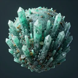 a beautiful highly detailed matte painting of an alien planet with crystals made of jade in a desolate forest with teal colors by Jose Daniel Cabrera Pena and Leonid Kozienko, concept art