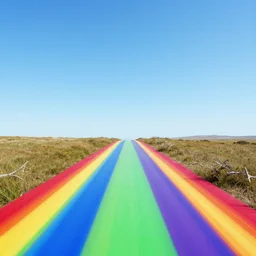 Rainbow bridge leads through the horizon, landscape, trending on artstation