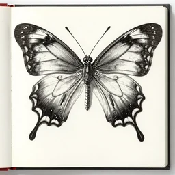 Skeletal Butterfly naturalist's journal detailed anatomical illustration by Ernst Haeckel, black and white, monochromatic, realistic, engraving, Art Nouveau, Ernst Haeckel, Memento Mori