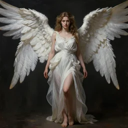 full body pose, hyperrealistic mixed media painting of a beautiful attractive angel woman, dim volumetric lighting, 8 k, octane beautifully detailed render, extremely hyper detailed, intricate, epic composition, cinematic lighting, masterpiece, trending on artstation, very very detailed, masterpiece, stunning, hdr, smooth, sharp focus, high resolution, award, winning photo, dslr, 5 0 mm