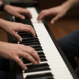four disembodied hands playing a piano