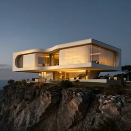 architectural photography, modern house on top of a cliff designed by zaha hadid, wonderful masterpiece highly detailed, beautiful cinematic light deep focus, elegant, digital painting, smooth, sharp focus, golden ratio, dramatic illumination, ultra realistic, 8 k, art by artemisia lomi gentileschi and caravaggio