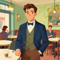illustrated portrait of a victorian cafe interior, colorful, mads berg, christopher balaskas, ( ( victo ngai ) ), rich texture, detailed, dynamic composition, wide angle, blue filter, ( ( stippled gradients ) )