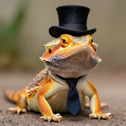 dslr portrait still of a bearded dragon wearing a top hat and neck tie 8 k 8 5 mm f 1. 4