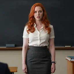 Christina Hendricks as teacher with short skirt, realistic,