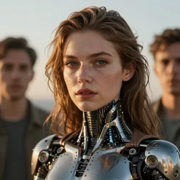 Riveting female android portrait, atmospheric lighting, painted, intricate, volumetric lighting, beautiful, golden hour, sharp focus, ultra detailed, by Leesha Hannigan, Ross Tran, Thierry Doizon, Kai Carpenter, Ignacio Fernández Ríos
