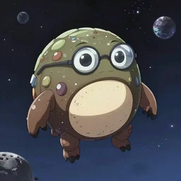 An anime art of one Tardigrade wearing glasses floating through space, digital art, 8k resolution, anime style, high detail, lowrider style, wide angle