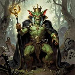 Alex Jones as King of Goblins by Frank Frazetta and Jean Giraud, comic trending on artstation l-1024 w-1024