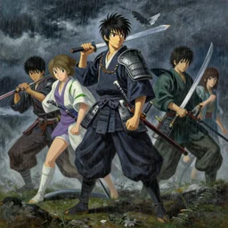 baroque oil painting of key visual samurai war, rain, storm, final fantasy, fake detail, trending pixiv fanbox, acrylic palette knife, style of makoto shinkai takashi takeuchi yoshiyuki sadamoto greg rutkowski chiho aoshima