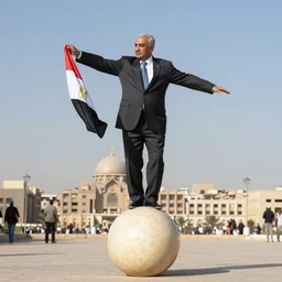 president Sisi of Egypt balancing on top of a ball