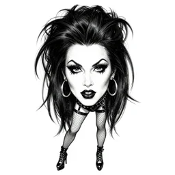 of a goth girl burlesque psychobilly, rockabilly, punk, black hair, detailed face, white background, drawing, zoomed out, full body, illustration by frank frazetta