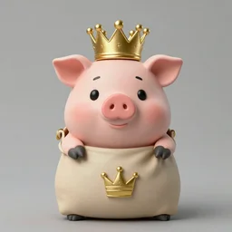 A funko pop of a bag of a pig in a gold crown
