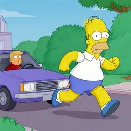 Homer Simpson runs over Donald Trump in his car