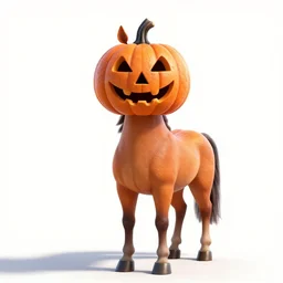 noble jack-o-lantern headed horseman, stylized pixar-style 3d render, full body, standing, isolated on a pure white background, centered, whole figure in frame, sharp focus, studio lighting