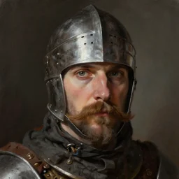 portrait of a medieval knight with a moustache, detailed face, cinematic lighting, digital painting by greg rukowski