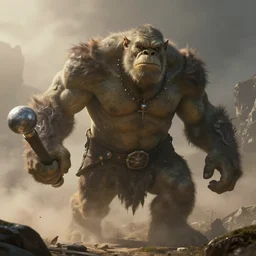 one big giant ogre troll with a club. dust and fog atmosphere. by eddie mendoza and craig mullins. volumetric lights