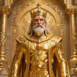 highly detailed portrait of agharta ´ s king brightening on gold majestic in the entrance kingdom of agharta, land of advanced races, giant, hollow earth infographic, hiperrealistc, global illumination, radiant light, detailed and intricate environment, trending on artstation, art by oleg oprisco, 8 k