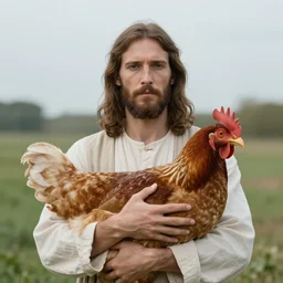 jesus christ holding a chicken, portrait,