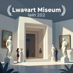 ui art of low poly futuristic museum entrance with statues and paintings, clean vector art by lois van baarle, ilya kuvshinov, kilian eng,