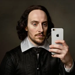 shakespeare taking a selfie with an iphone