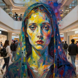 people in mall with ghosts, portrait face, apocalypse, colorful, in the style of frantisek kupka, intricate, miles johnston, cynical realism, john william godward, painterly, yoshitaka amano, miles johnston, louise zhang, pekka halonen, finnish naturalism, realism, realist style, cynical realism, magnus enckell, jean