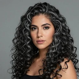 a toroid energetic field surrounding a beautiful Mexican woman with black and grey slightly curly hair, black eyes, beautiful face