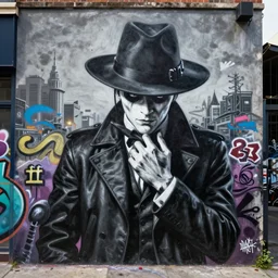 Trickster is Pokerface, a detailed realistic graffiti painting, street art, banksy
