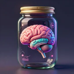 awesome logo jar of a brain with dank techno. synthwave colours, in the style of spirited away, unreal engine, hyperrealism, lush detail, award winning, trending on behance