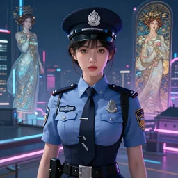 portrait futuristic korea police uniform girl, at future neon light rooftop, ssci - fi and fantasy, intricate and very very beautiful and elegant, highly detailed, digital painting, artstation, concept art, smooth and sharp focus, illustration, art by tan zi and ayanamikodon and alphonse mucha and wlop