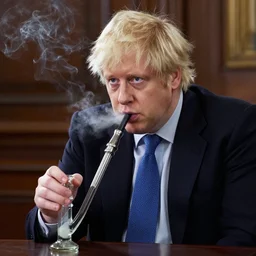 Boris Johnson smoking meth out of a glass pipe