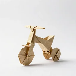 origami-style tricycle, professional product shot, isolated on a pure white background, centered, entire object in frame, sharp focus, soft studio lighting