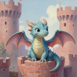 fantasy realism, soft pastel oil painting, an adorable friendly cute little perched dragon, as an anatomically accurate quadruped, surrounded by castle brick architecture, art by peter mohrbacher, and tim hildebrandt, as a book cover illustration, cinematic composition, ultradetailed
