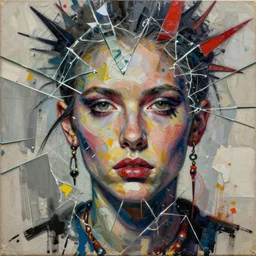 dynamism of consciousness detailed and highly reliefed analogue mixed media collage with canvas texture in style of conteporary art, punk art, photorealistic, expressionism, masterpiece, perfect composition, photorealistic beautiful face, spectacular quality, intricate oil details, shattered glass textures