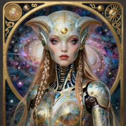 detailed realistic beautiful young cher alien robot as queen of andromeda galaxy portrait by gustave dore and marco mazzoni, art nouveau, symbolist, visionary, baroque, giant fractal details. horizontal symmetry by zdzisław beksinski, iris van herpen, raymond swanland and alphonse mucha. highly detailed, hyper - real, beautiful