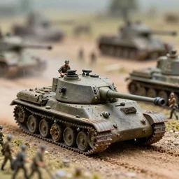high quality presentation photo of a detailed miniature diorama of a tank battle with miniature soldiers, photography 4 k, f 1. 8 anamorphic, bokeh, 4 k, canon, nikon