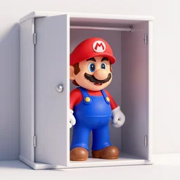 3 d render of super mario bros behind a closet, octane render, vray, maya, cgsociety, behance, minimalist, cleaarender