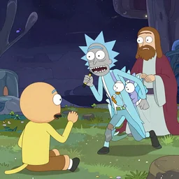 Rick and Morty playing videogames with jesus