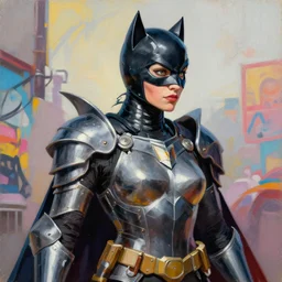greg manchess portrait painting of fully armored catwoman as overwatch character, medium shot, asymmetrical, profile picture, organic painting, sunny day, matte painting, bold shapes, hard edges, street art, trending on artstation, by huang guangjian, gil elvgren, ruan jia, greg rutkowski, gaston bussiere