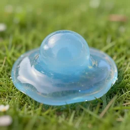 photo of one fantasy transparent translucent closeup bluish slime in the meadow. 8 5 mm