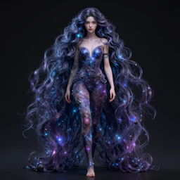 fantasy art, girl with cosmic long hair the height is 538, and the width is 1280, high detail of the face, high details, full body, hyperrealistic,