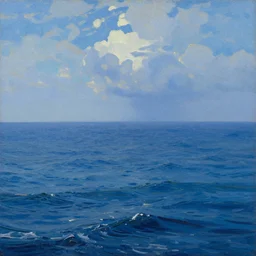 a beautiful detailed landscape matte painting of blue ocean, by caspar david friedrich, trending on artstation