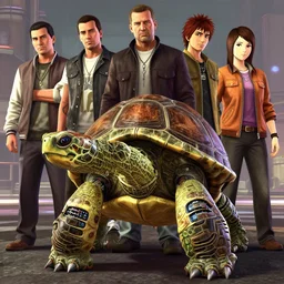 highly detailed portrait, robot turtle, in gta v, stephen bliss, unreal engine, fantasy art by greg rutkowski, loish, rhads, ferdinand knab, makoto shinkai and lois van baarle, ilya kuvshinov, rossdraws,