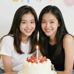 90's Professional Color Photography, Nikon, Two girls smiling for the camera, birthday party at their house